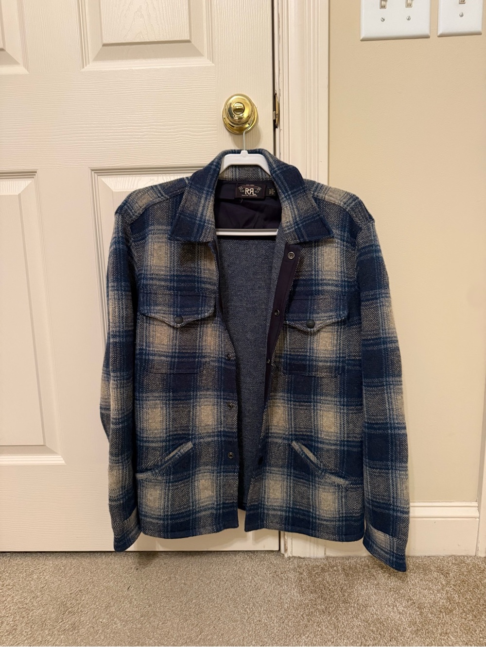Ralph Lauren Double RL Men's Blue Plaid Wool-Blend Shacket